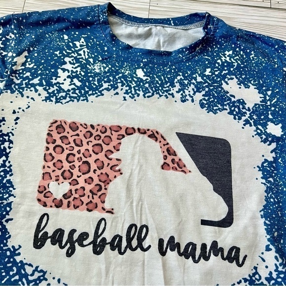 MLB Baseball Mama Mom Graphic Short Sleeve Shirt Blue Cheetah Print Size Medium - Picture 6 of 11